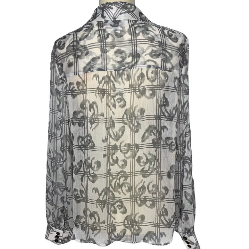 Pendleton Bow Button Front Semi Sheer Gray White … - image 7